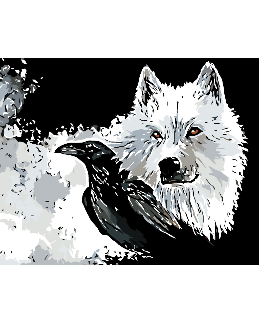 Malowanie po numerach - Biały wilk i kruk