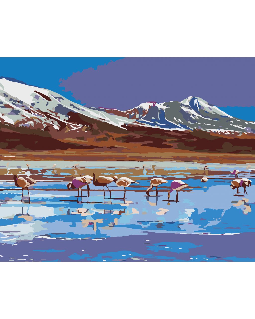 Malowanie po numerach - Górskie jezioro i flamingi