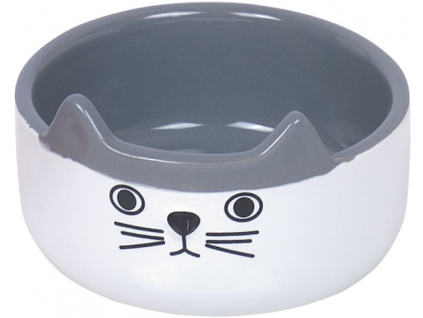 Nobby CAT FACE keramická miska pro kočky bílo-šedá 13x4,5cm/0,16l z kategorie Chovatelské potřeby a krmiva pro kočky > Misky, dávkovače pro kočky > keramické misky pro kočky