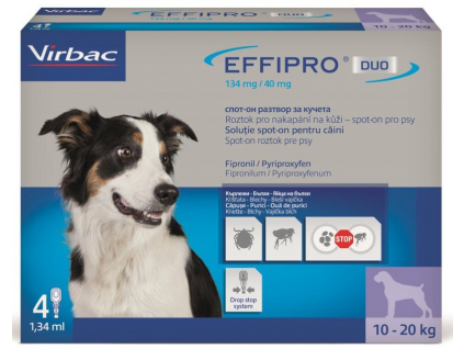 Effipro DUO Dog M (10-20kg) 134/40 mg 4x1,34ml z kategorie Chovatelské potřeby a krmiva pro psy > Antiparazitika pro psy > Pipety (Spot On) pro psy